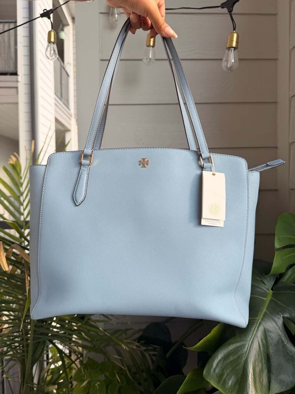 Tory Burch Emerson Top Zip Tote Os Blue Cloud Leather